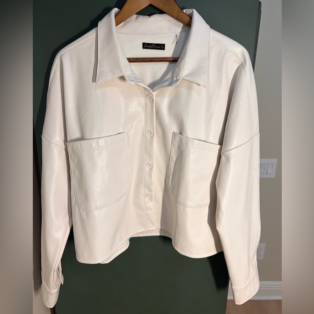 White faux leather button down jacket